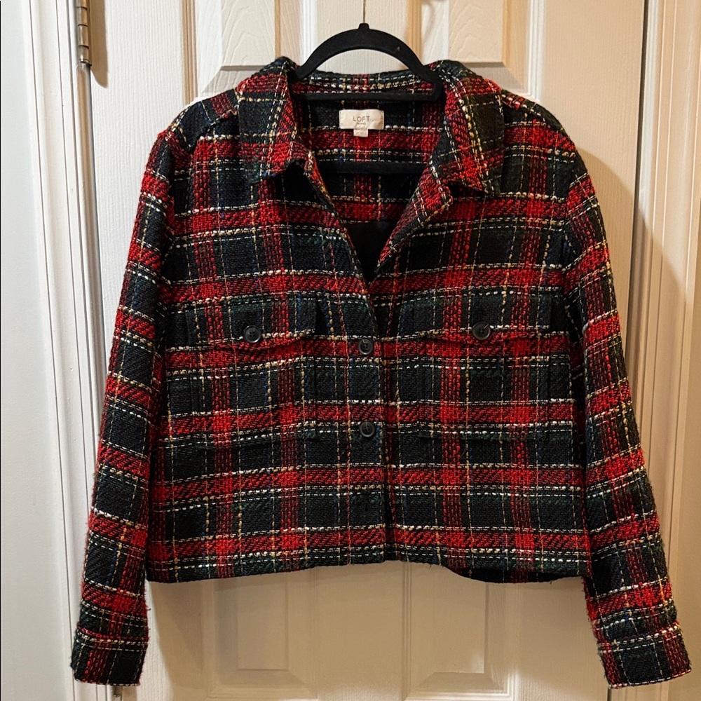 LOFT Red and Black Plaid Blazer